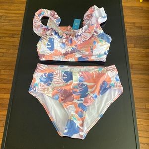 Tropical pastel high waisted bikini from cupshe.